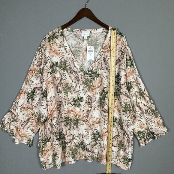 NWT J Jill LOVE LINEN Top Size 4X Flounce Sleeve V-Neck Tropical Palm Leaves NEW - Picture 13 of 16